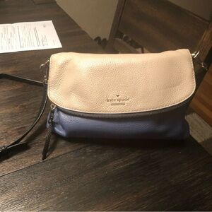 kate spade Cream and Blue Leather Fold-Over Crossbody